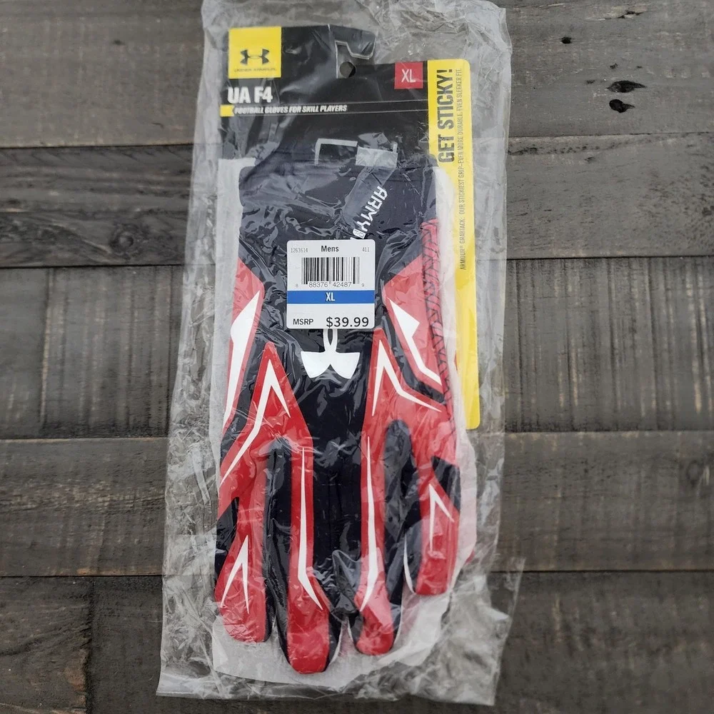 Under Armour UA F4 Sticky Football Gloves Men XL Red White Navy Army Of 11 Skill